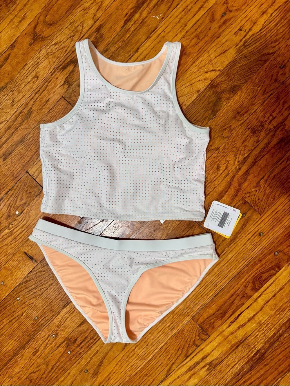 Fabletics Valentina Midi Bikini Set White Nude Perforated Large NWT NWOT